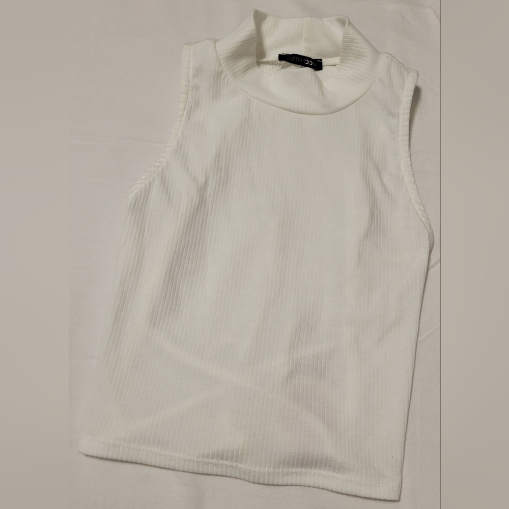 Papermoon | Crop Top | BackLess | Tie Back | Mock Neck | White